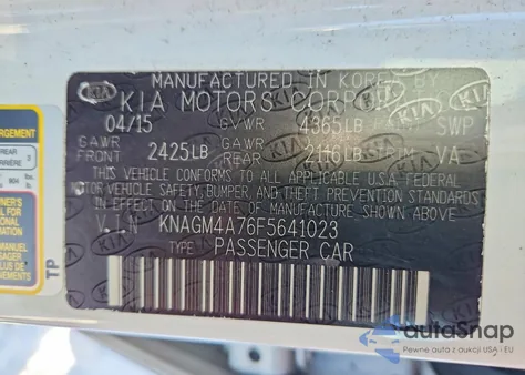 2015 Kia Optima Lx z USA, uszkodzony, nr VIN KNAGM4A76F5641023